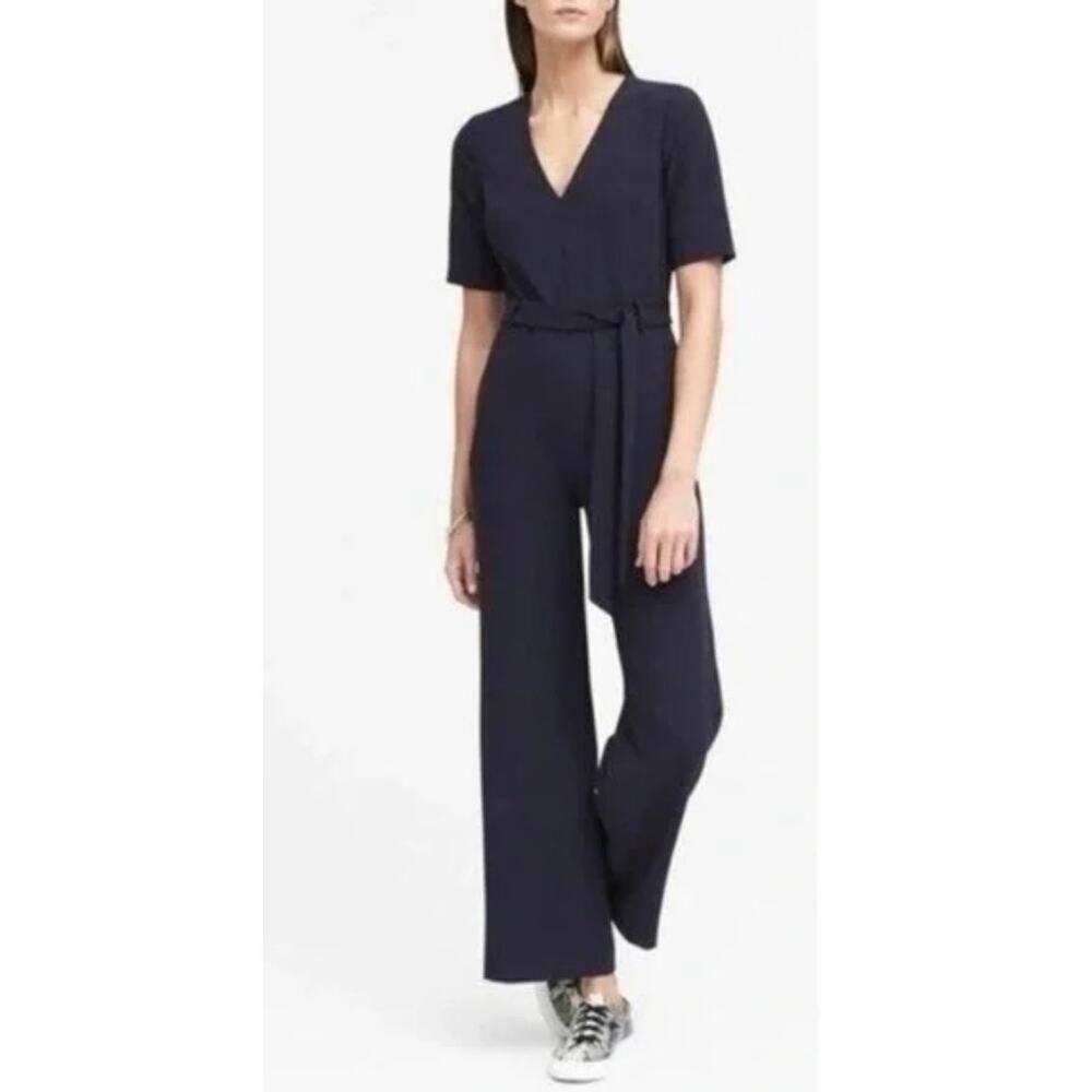 Banana Republic Belted Pantsuit Womens Size 10 Navy High Rise Wide Leg Medium